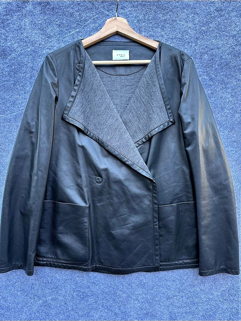 Akris Punto Black Lambskin Leather & Wool Jacket Size M